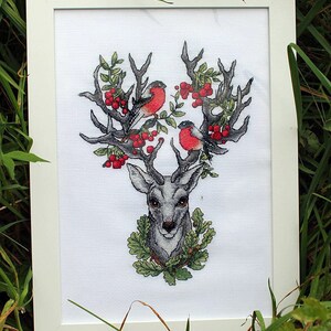 Christmas Deer PDF Pattern Cross Stitch Forest Animal Embroidery Lkacross Instant Digital Download
