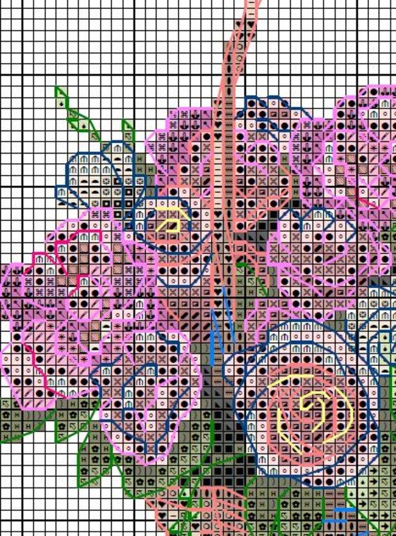 Basket Flower Rose Pattern Cross Stitch PDF Instant Digital