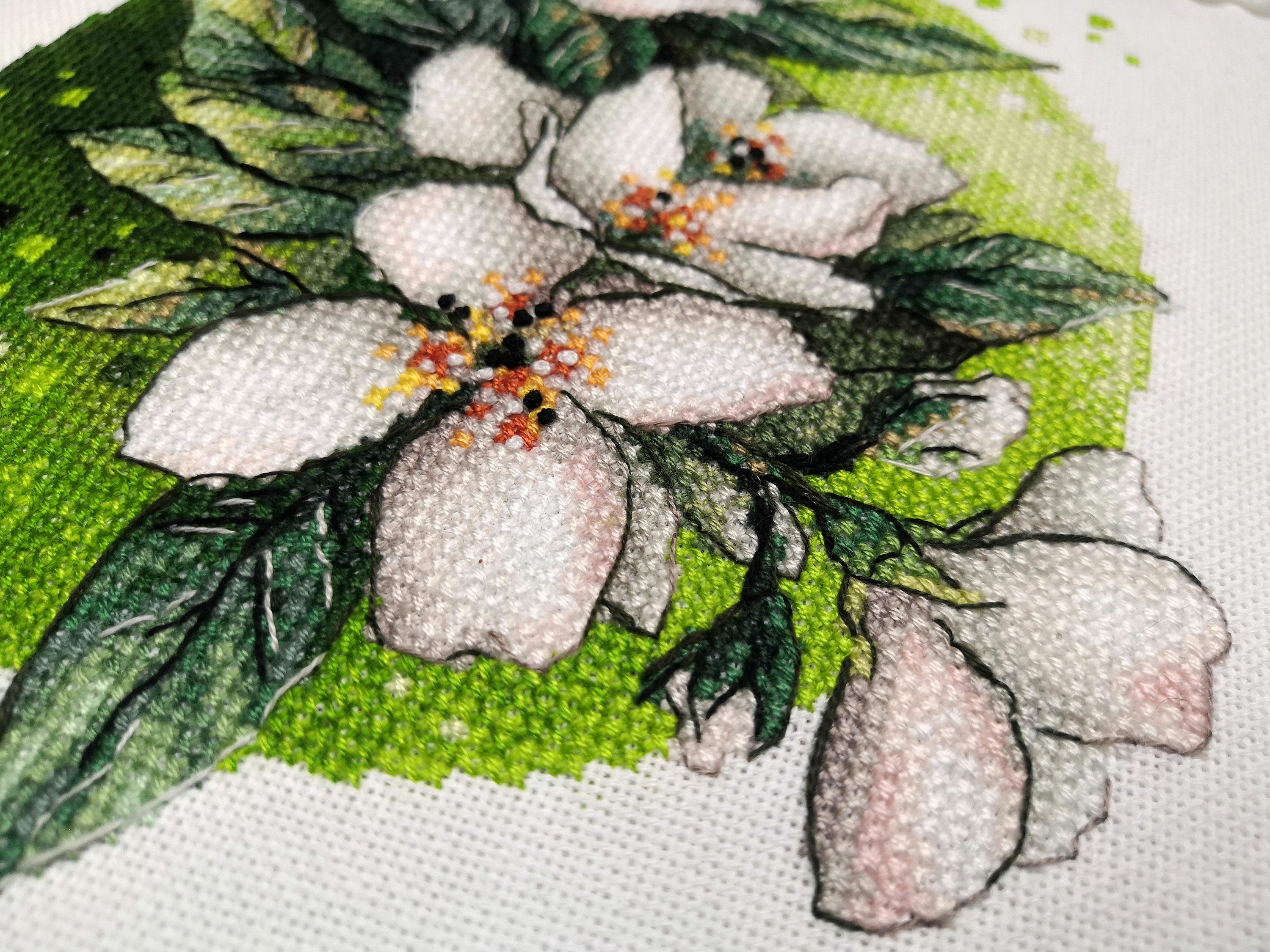 【新品】ポーチ付　stina Mサイズ　flower embroidery Jasmine Circle Pattern PDF Cross Stitch Flower Summer Spring