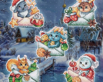 5 Patterns PDF Christmas Cross Stitch Set Miniature Embroidery Lkacross Instant Digital Download