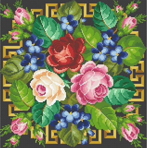 Roses Antique Floral Design, Vintage Stitch Design, PDF