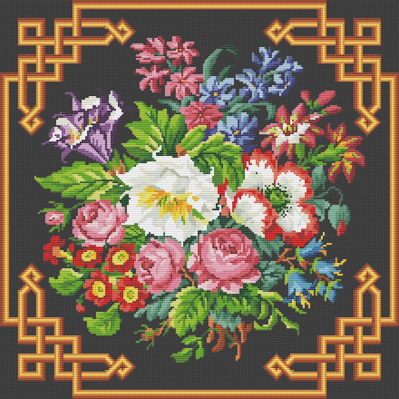PDF Antique Pattern Cross Stitch Embroidery Bouquet Flower Instant ...