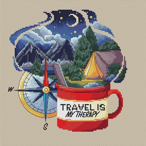 Trevel Cap PDF Pattern Cross Stitch Summer Embroidery Instant Digital Download