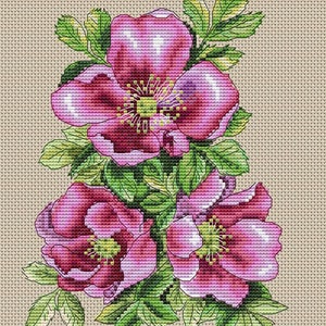 Hondsroos pdf-patroon kruissteek wilde bloementak borduurwerk direct digitaal downloaden