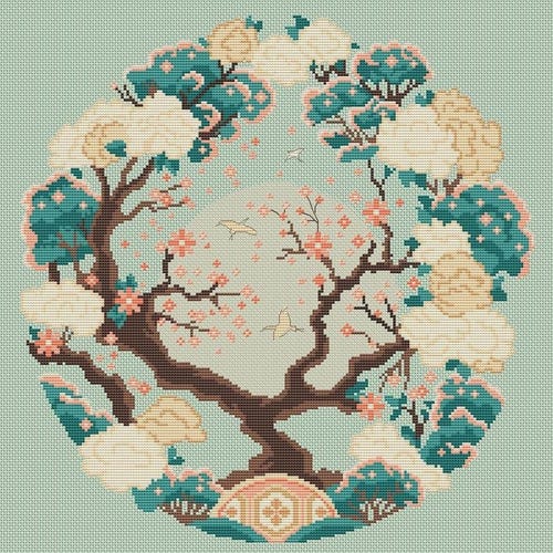 アンティーク調の花柄クロスステッチパターン：ヴィンテージ刺繍
