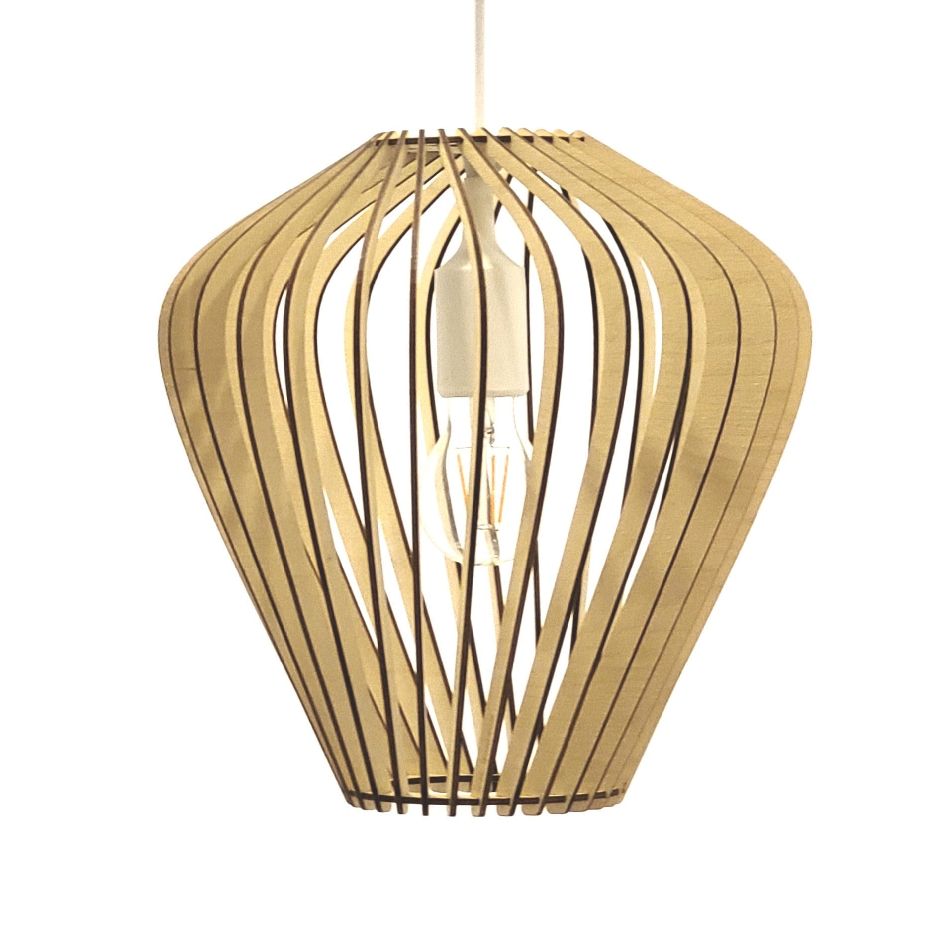 Luminaire Bois Ecologique - Suspension Design Scandinave Câble Noir ou Blanc Amphix S