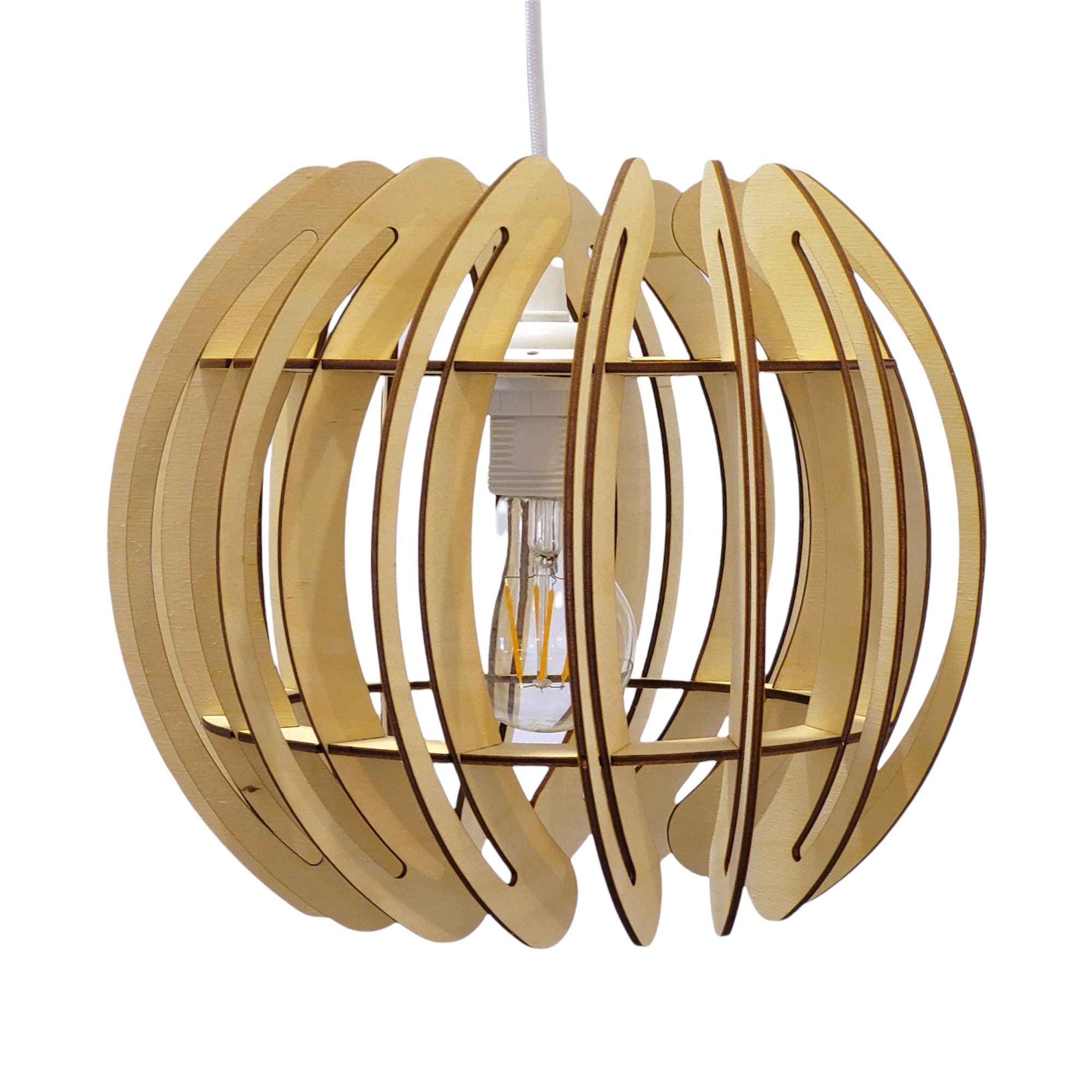 Luminaire Bois Ecologique - Suspension Design Scandinave Câble Noir ou Blanc Calix S