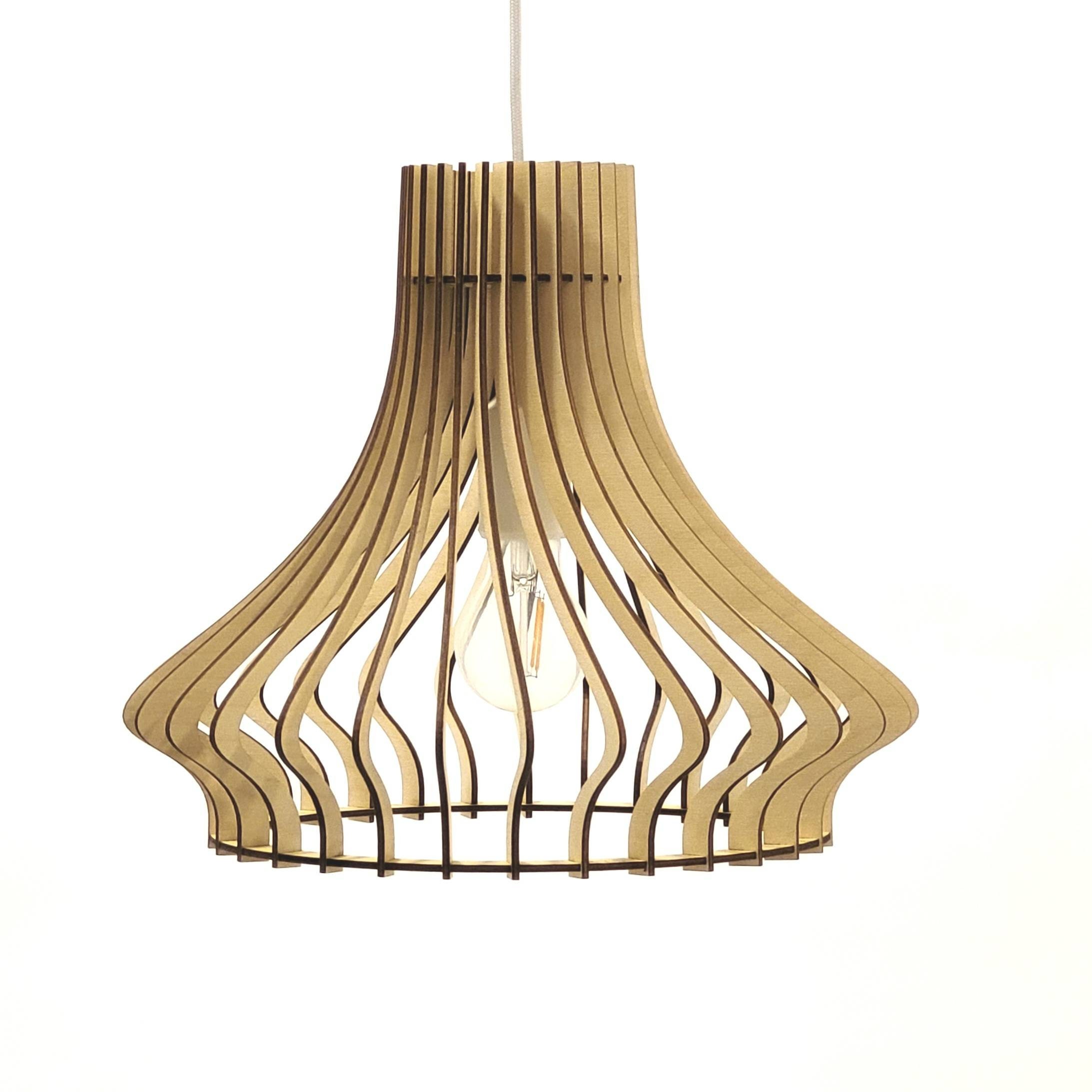 Luminaire Bois Ecologique - Suspension Design Scandinave Câble Noir ou Blanc Loupix S