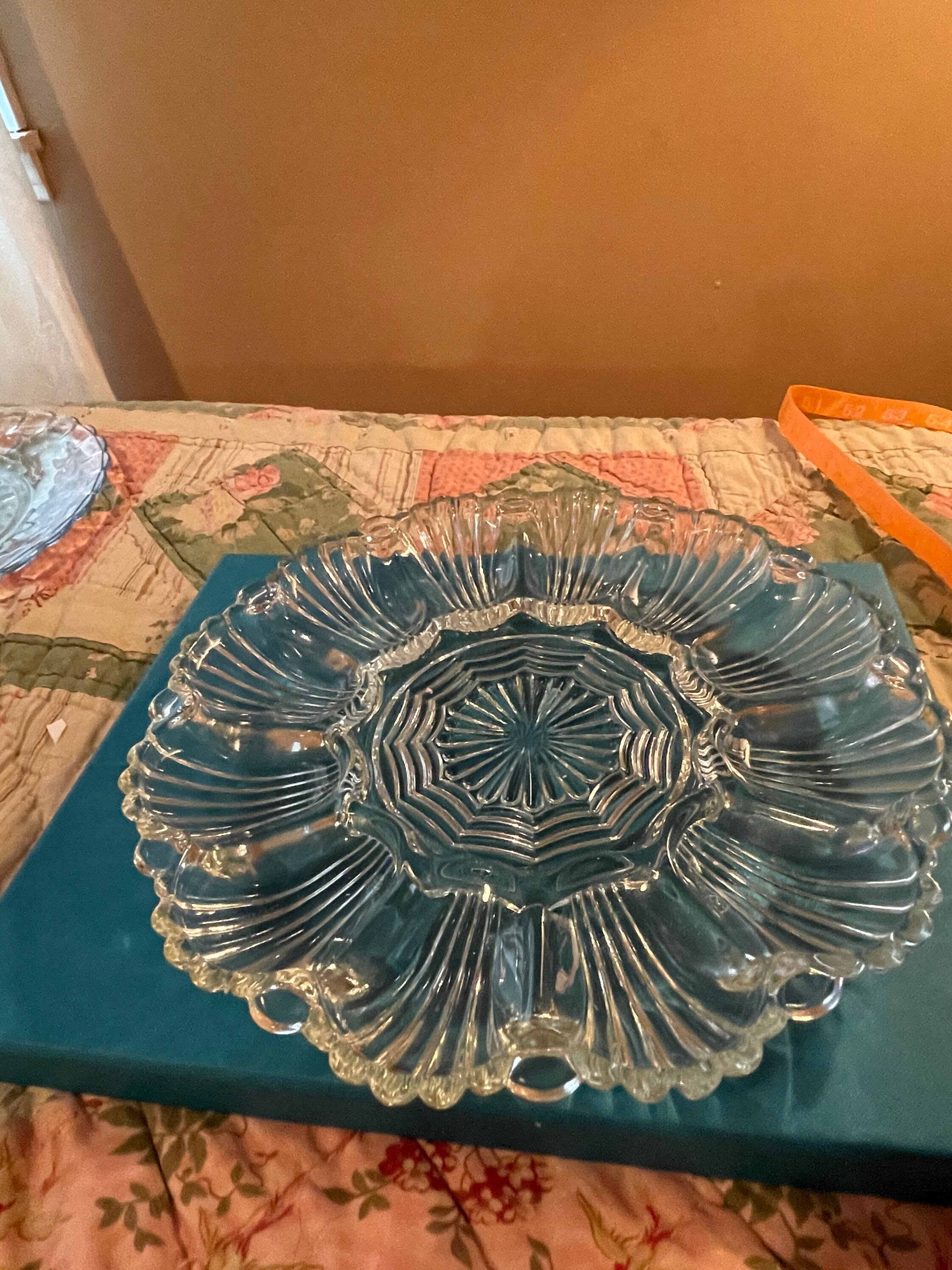 Vintage deviled egg plate clear glass possibly Fostoria Etsy