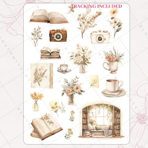 Cozy Autumn Fall Vibe, Reading Nook, Books, Boho Autumn Hearth Home Decorative Aesthetic Journal Scrapbook Planner Sticker Sheet