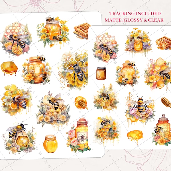 Cute Sweet as Honey Bee, Beehive, Honeycomb, Nature Decorative Aesthetic Journaling Journal Bujo Scrapbook Planner Sticker Sheet