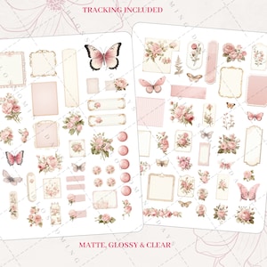 Decorative Floral Butterfly Shabby Chic Deco Aesthetic Journal Journaling Bujo Bullet Stationary Note Taking Scrapbook Planner Sticker Sheet