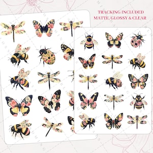 Floral Insect, Butterfly, Bee, Bug, Beetle, Dragonfly Whimsy, Decorative Aesthetic Journaling Journal Bujo Scrapbook Planner Sticker Sheet