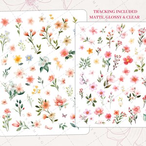 Watercolor Spring Floral, Botanical Garden, Flowers Decorative Deco Aesthetic Journal Bujo Bullet Stationary Scrapbook Planner Sticker Sheet