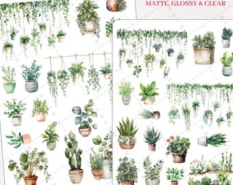 Cute Cactus, Succulent, Watercolor Illustration, Home Plant, Potted, Botanical Theme, Aesthetic Journal Bujo Scrapbook Planner Sticker Sheet