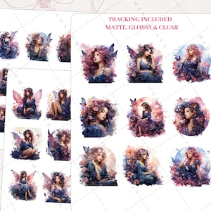 Enchanted Mystical Crescent Moon Fairy, Floral Fantasy, Magical, Celestial Decorative Aesthetic Journal Scrapbook Planner Sticker Sheet
