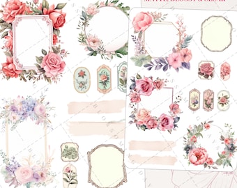 Floral Frame Floral Decorative Aesthetic Journal Scrapbook Planner Sticker Sheet Active