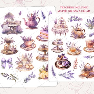 Watercolor Spring Lavender Tea Party, Bloom Decorative Deco Aesthetic Journal Bujo Bullet Stationary Scrapbook Planner Sticker Sheet