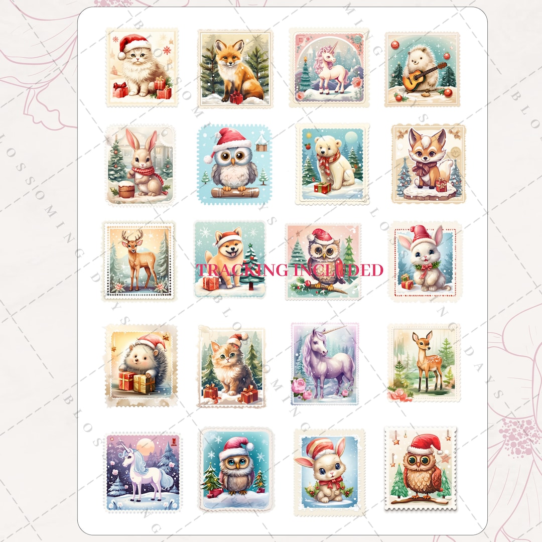 Cozy Festive Christmas Stamps, Cute Animal Critters, Kawaii, Winter