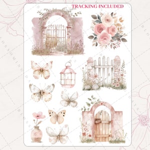 Pretty Garden Floral, Butterfly, Boho Chic, Cottagecore Decorative Aesthetic Journaling Journal Bujo Scrapbook Planner Sticker Sheet