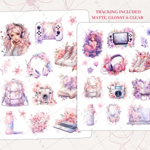 Enchanted Kawaii Gamer Girl with Floral, Cute Sneaker, Gaming Console Anime  Decorative Aesthetic Journal Scrapbook Planner Sticker Sheet