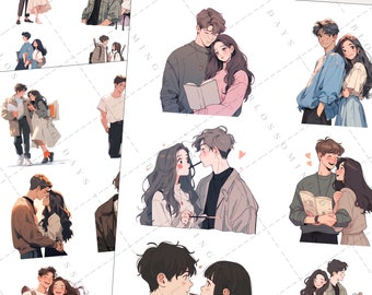 Kawaii Manhwa Manga Embrace Couple Lovers, Cute Korean Style Art