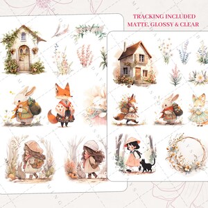 Kawaii  Cute Walk in the Forest, Critter, Fox, Bunny, Adorable Decorative Aesthetic Journaling Journal Bujo Scrapbook Planner Sticker Sheet