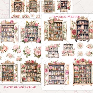Shabby Chic Romantic Dreamy Floral Cafe, Cottagecore Flower Rose Bakery, Enchantment, Aesthetic Journal Bujo Scrapbook Planner Sticker Sheet