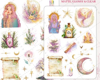 Enchanted Celestial Fantasy, Magical, Crystal, Dreamscape Stars, Potion, Mystical Aesthetic Journal Scrapbook Planner Sticker Sheet
