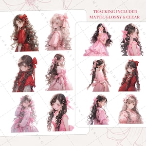 Kawaii Manga Anime Girl, Lolita Doll, Ribbon, Frill, Manhwa Decorative Aesthetic Journaling Junk Journal Scrapbook Planner Sticker Sheet
