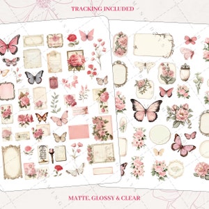 Decorative Floral Butterfly Shabby Chic Deco Aesthetic Journal Journaling Bujo Bullet Stationary Note Taking Scrapbook Planner Sticker Sheet