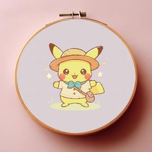 Patrón digital de punto de cruz de Pikachu de anime kawaii - PDF, descarga instantánea