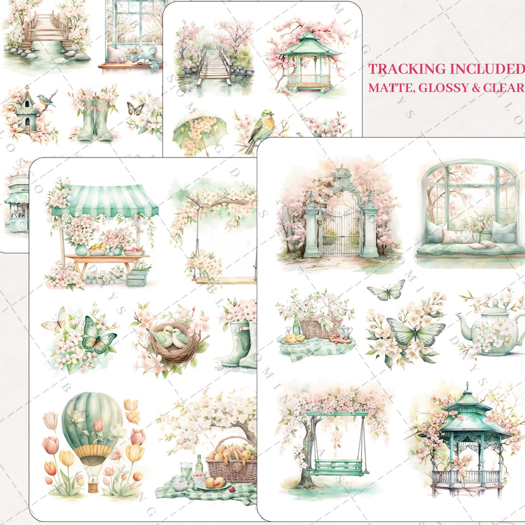 Watercolor Spring Floral Garden Scenic, Bloom Decorative Deco Aesthetic ...