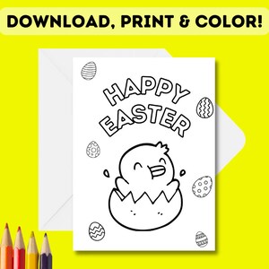 Print + Color-In Easter Card | Children's Happy Easter Coloring-In Card | DIY Instant Download,Print + Color | Kids Colour your own DIY card