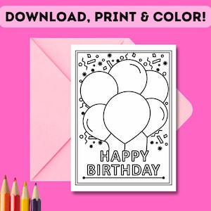 PRINTABLE Cor-No cartão de aniversário | Colorir-No feliz aniversario do DIY das crianças Cartão Comemorativo | Impressão e cor faça você mesmo