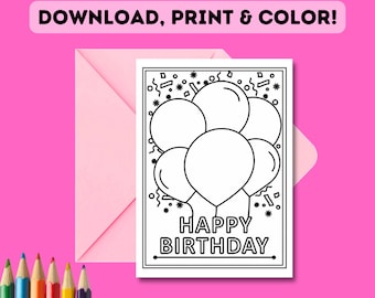 PRINTABLE Colour-In Birthday Card | Children's DIY Happy Birthday Colouring-In Card | DIY Print & Color