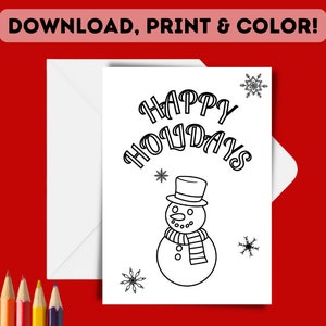 Biglietto natalizio da colorare STAMPABILE / Biglietto natalizio da colorare fai da te per bambini / Biglietto fai da te con stampa e colori per bambini Buone vacanze