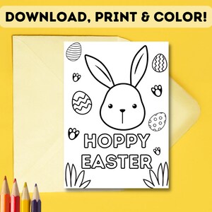 PRINTABLE Color-In Osterkarte | DIY Happy Hoppy Ostern Ausmalkarte für Kinder | DIY Download,Druck & Farbe