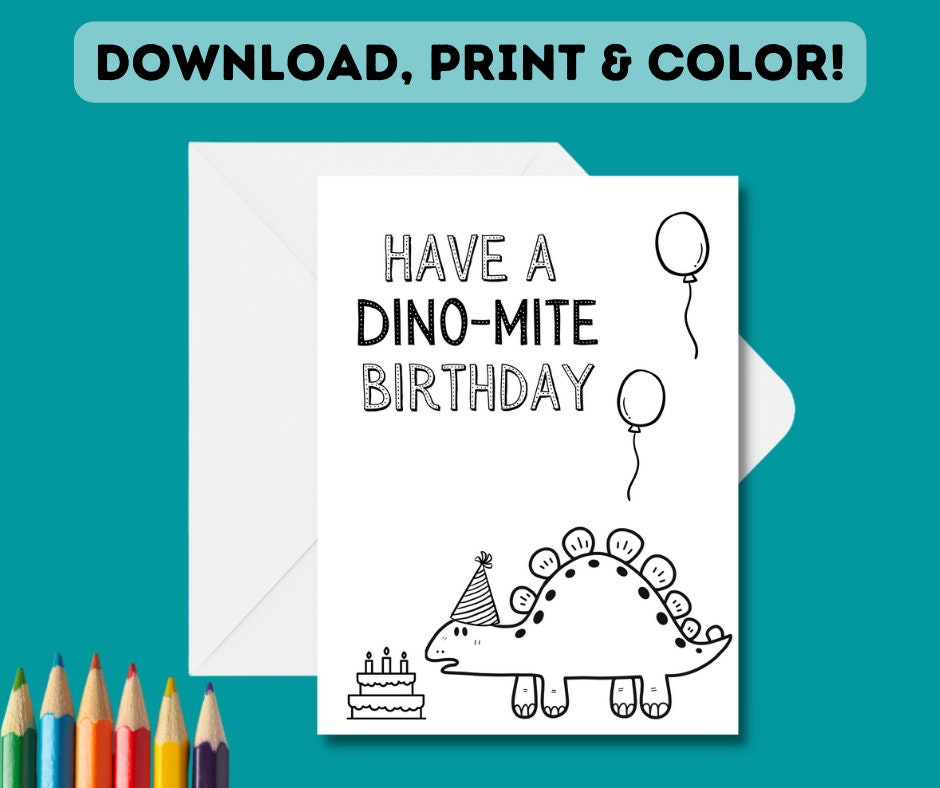 3 X PRINTABLE Color-in Dinosaur Birthday Cards | Children's DIY 3 Pack ...