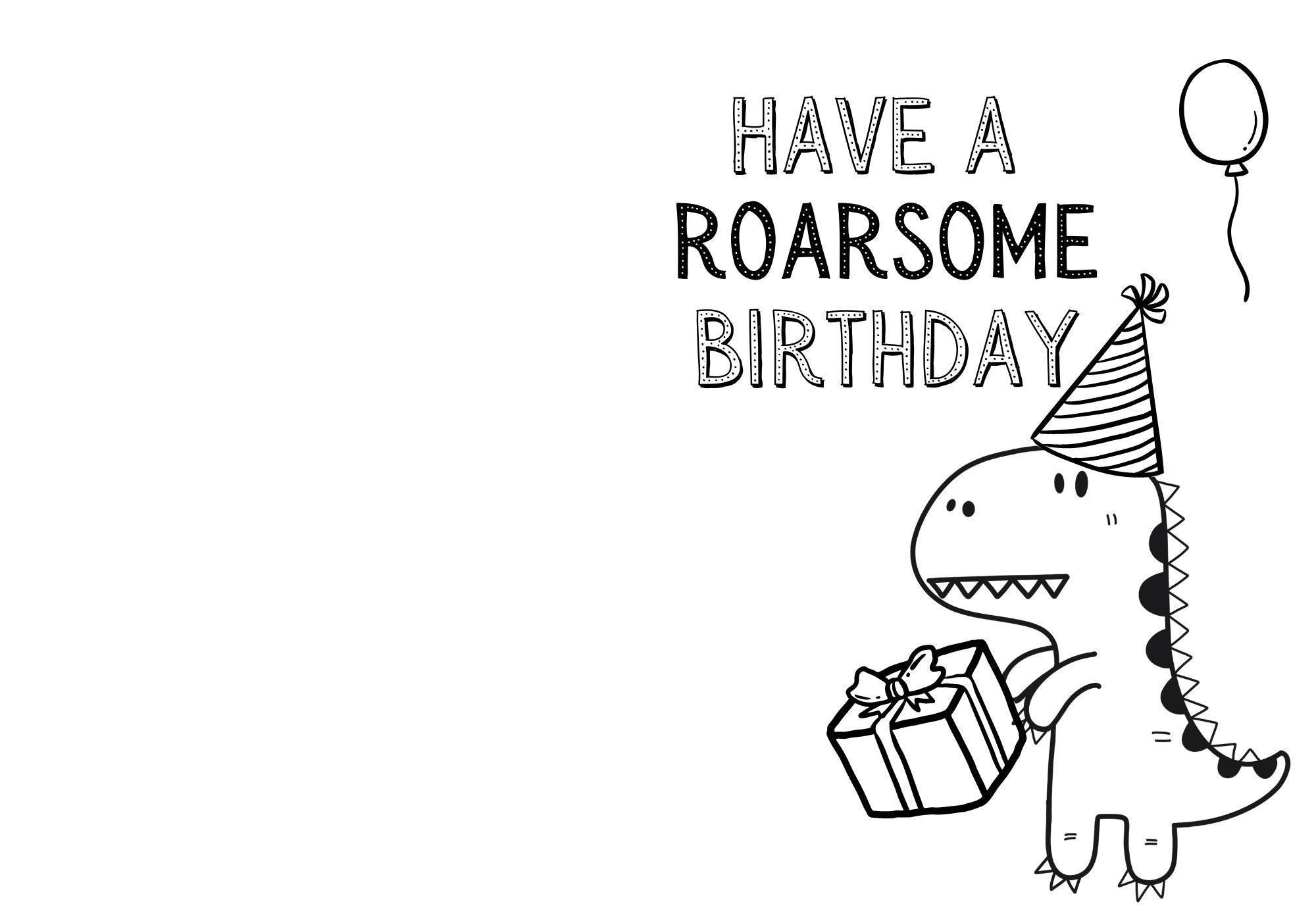 PRINTABLE Color in Dinosaur Birthday Card Children s DIY Roarsome Dino
