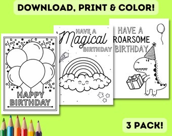PRINTABLE Color-in Dinosaur Birthday Card Children's DIY | Etsy
