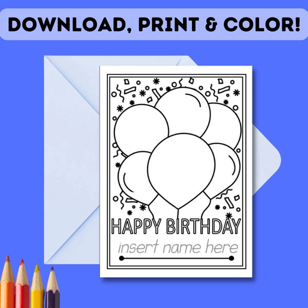 PRINTABLE Personalized Colour-In Birthday Card | Children's DIY Happy Birthday Colouring-In Card | DIY Print & Color | Insert your own name