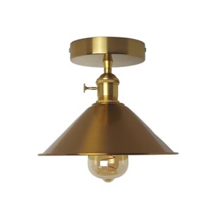 Modern Brass Semi Flush Mount Ceiling Light with Cone Lampshade and Key Switch Socket for Kitchen-8" Steel Shade Gold Finish-Custom Lighting