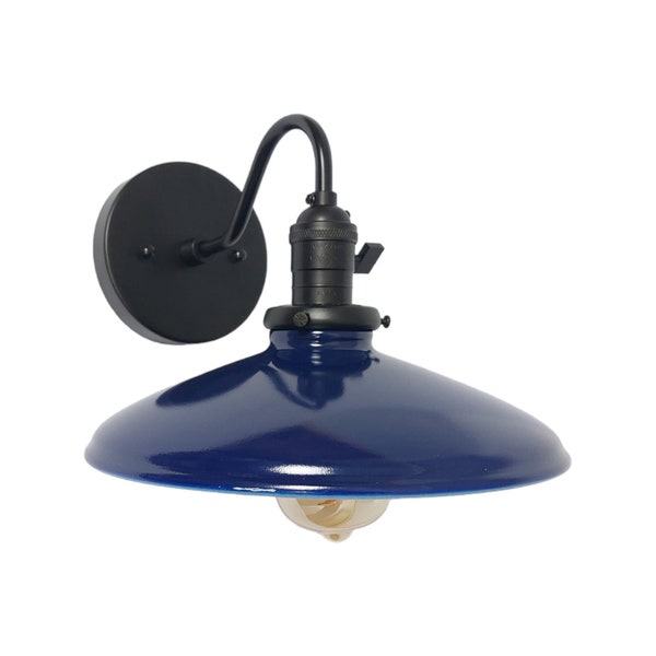 Blue Industrial Wall sconce-10" Enamel Cone Shade -Black Industrial Light With Switch-Wall Light-Farmhouse light-Light Fixture