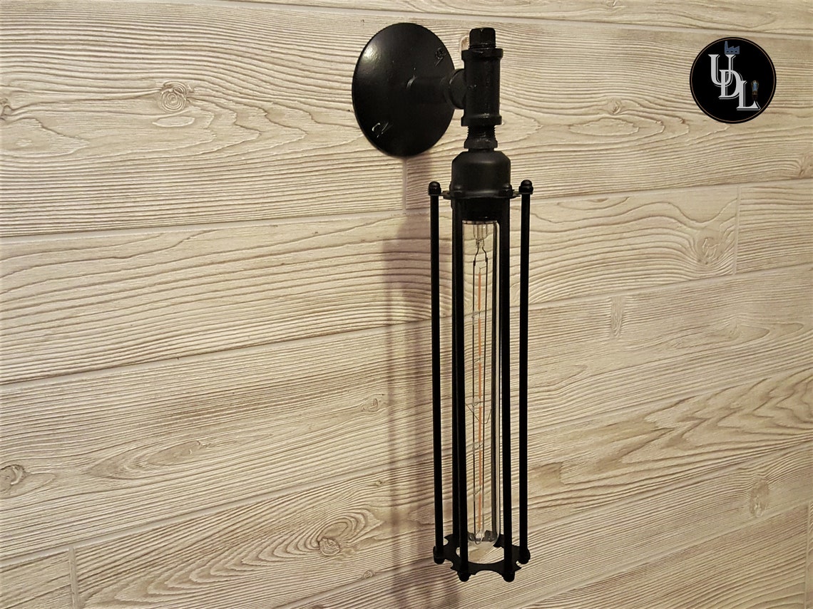 Black Steel Pipe Wall Sconce Light Retro Light Fixture Etsy