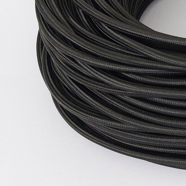 Cordon de câble électrique rond noir pour lumières DIY - 10 pieds de long - Certifié UL - Cordons de couleur flexibles - Cordon en tissu - Cordon de lampe