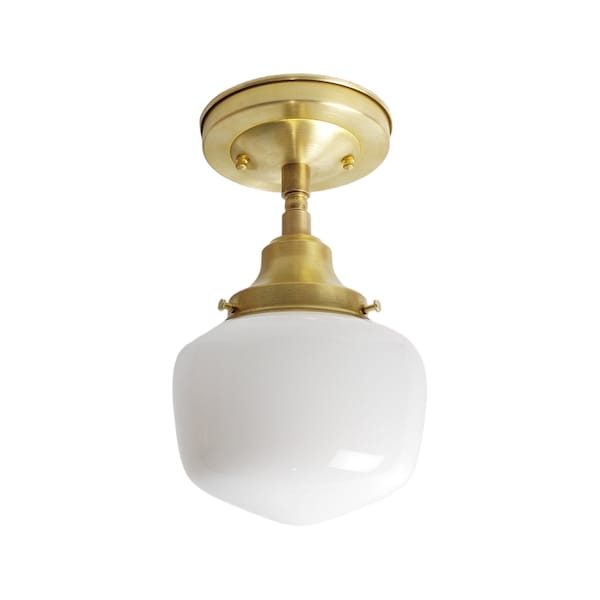 6" Brass Schoolhouse Semi Flush Mount Light Fixture with White Glass Globe Lampshade for Kitchen - 6" White Glass Globe - Custom Lighting