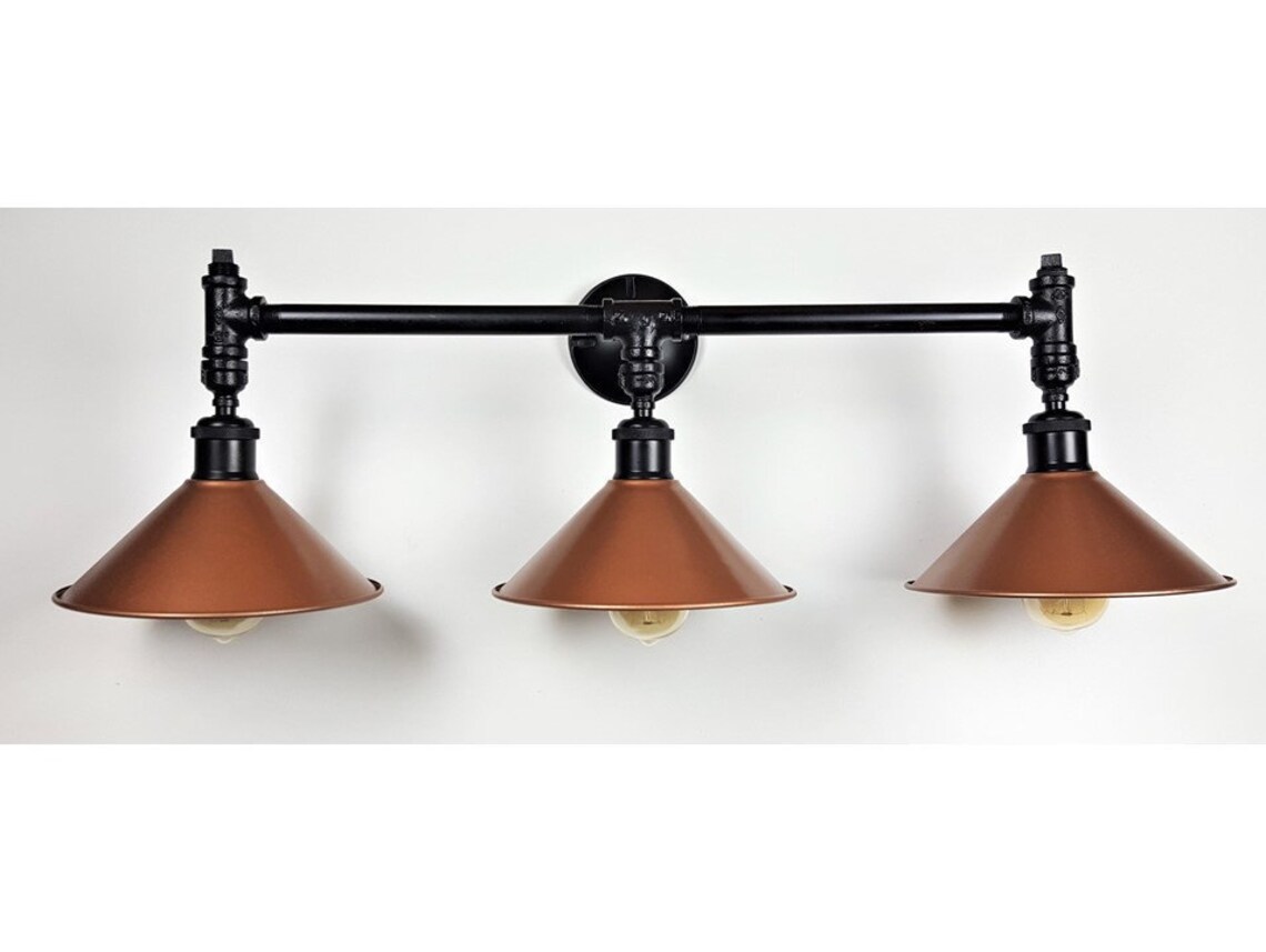 Vanity Light With 3 Copper Shades Hammered Copper Lights Etsy