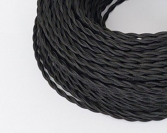 Black Twisted Electric Cable Cord for DIY Lights - 10 Feet long- UL Listed - Flexible Color Cords - Fabric Cord -  Lamp cord