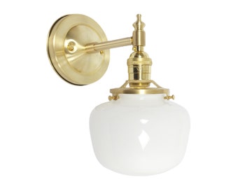 Schoolhouse Glass Wall Light - 5" White Glass - Black Light- Brushed Brass Light- Modern Wall Sconce - Bathroom Lighting - Kitchen Lights